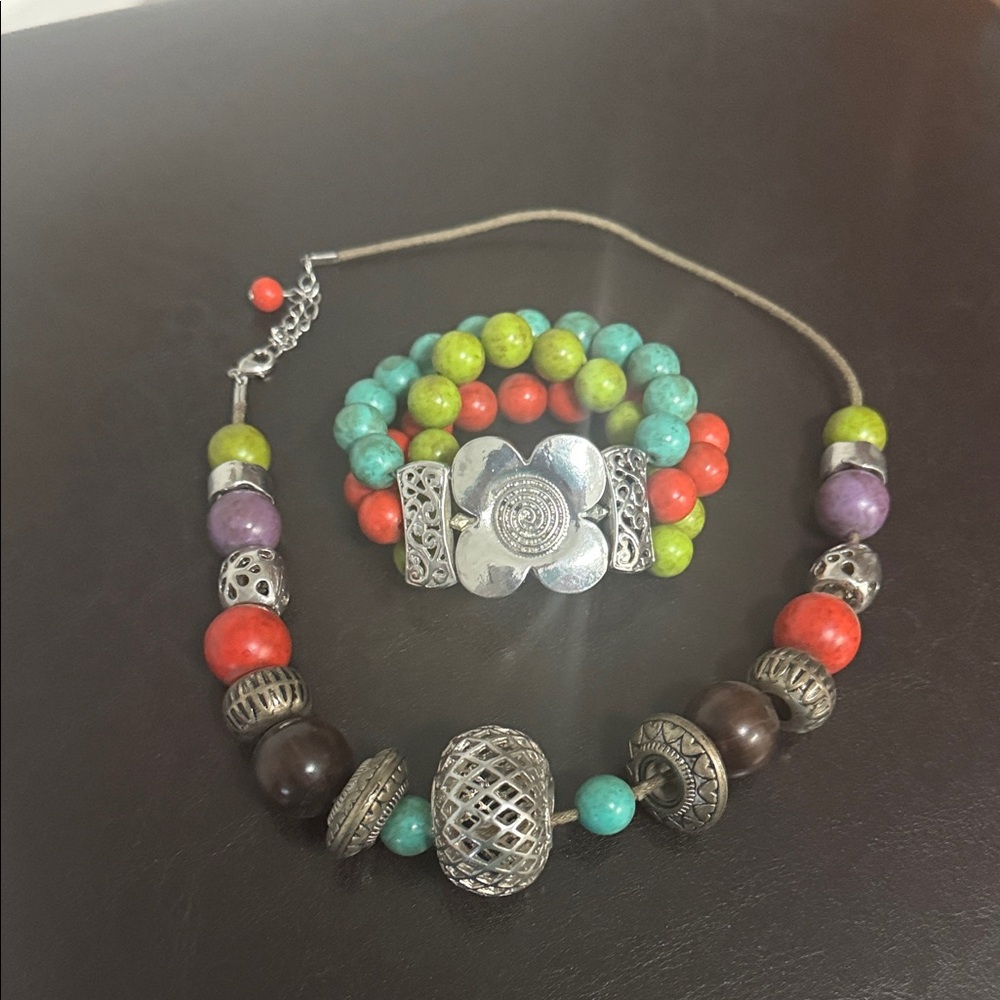 Colorful Beaded Necklace and Bracelet Set